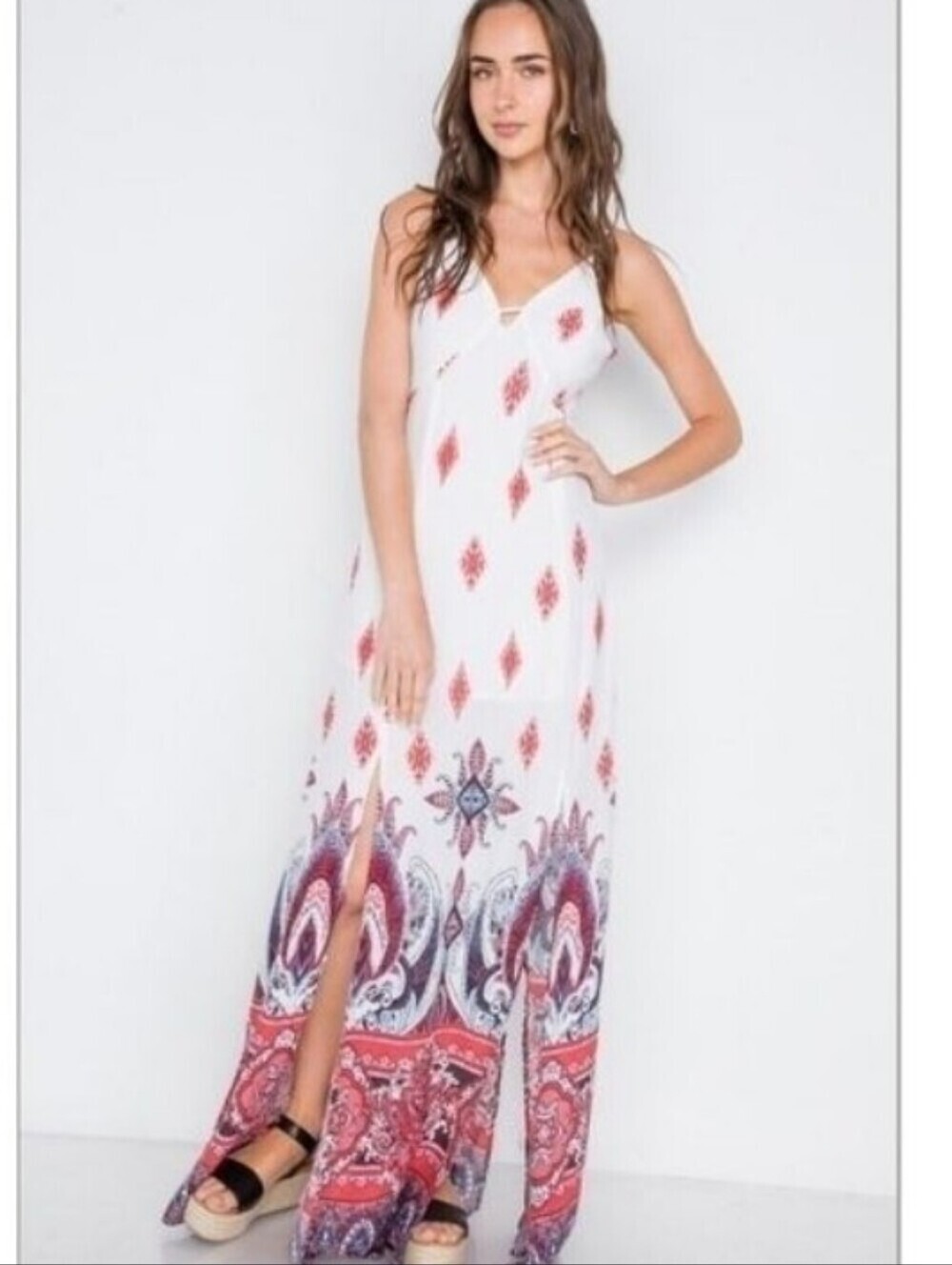 Anthropologie Nordstrom x Mustard Seed Paisley Sleeveless V Neck Slit Maxi Dress